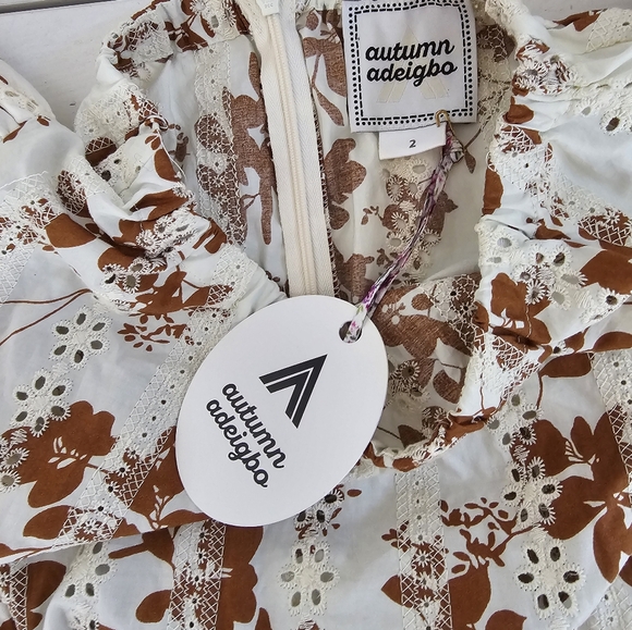Autum Adiegbo Ilona Dress Brown White Cutout Floral New With Tags Size 2 - Picture 10 of 10